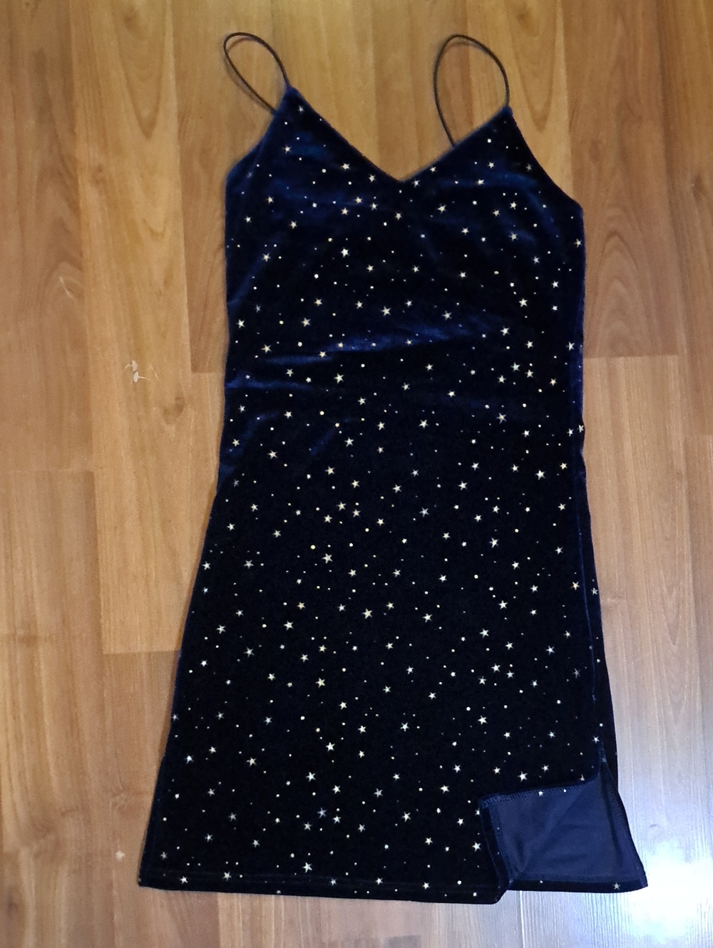 ROMWE Navy Velvet Mini Dress with Gold Star Embellishments Celestial Whimsigoth